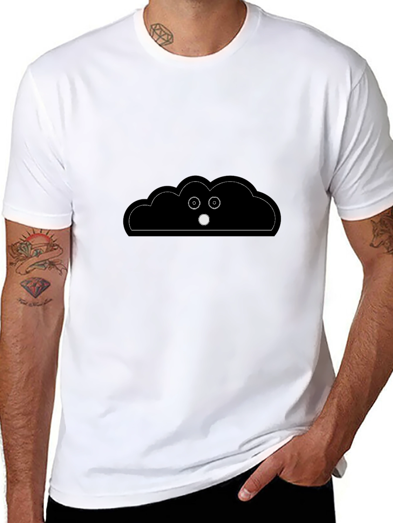 Funny Cloud Peeking T-Shirt - Black Cotton Tee