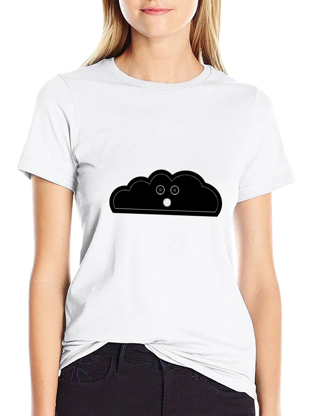 Funny Cloud Peeking T-Shirt - Black Cotton Tee