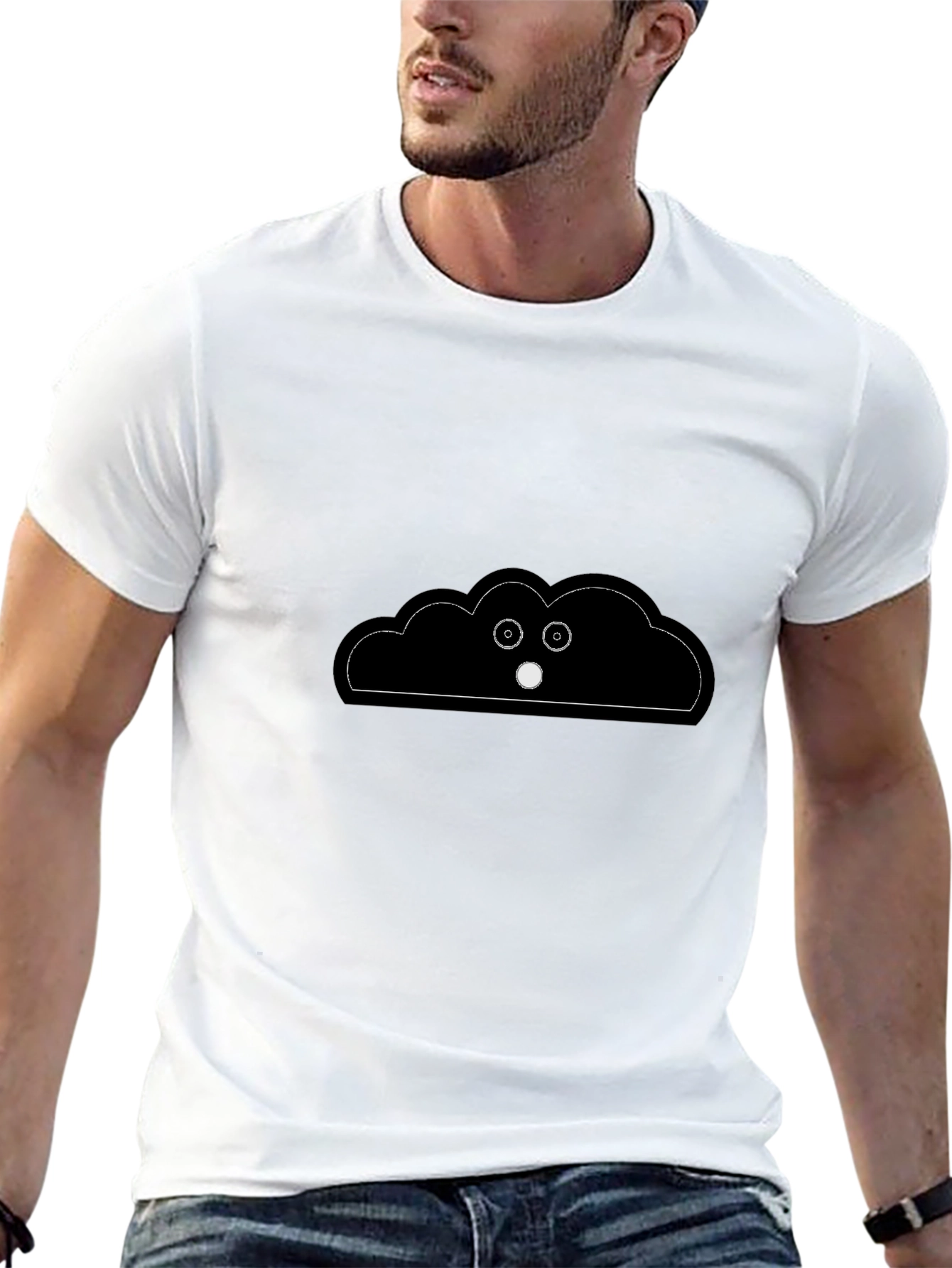 Funny Cloud Peeking T-Shirt - Black Cotton Tee