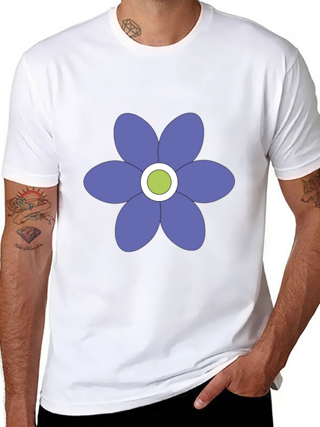 Black T-Shirt with Purple Flower Graphic