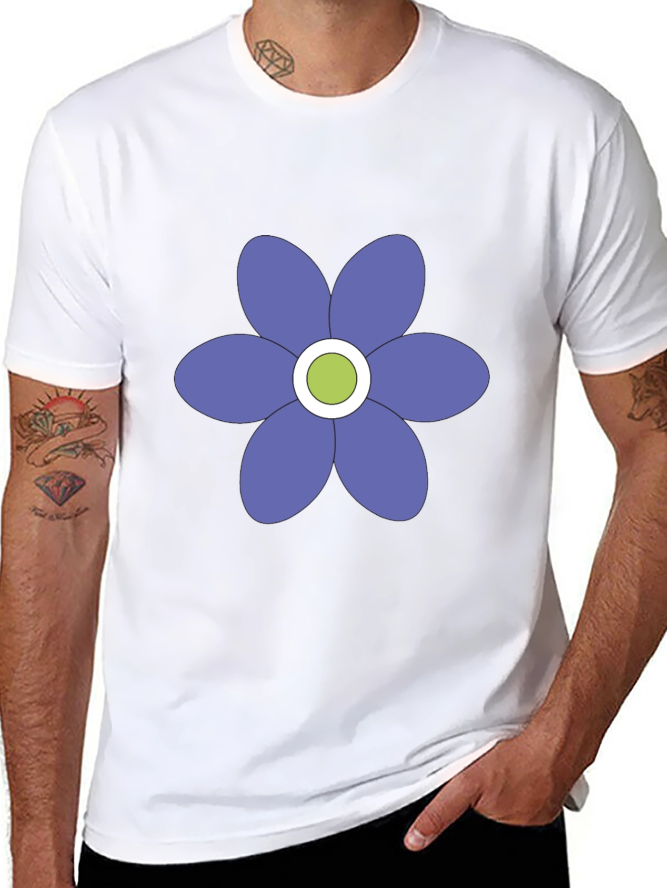 Black T-Shirt with Purple Flower Graphic