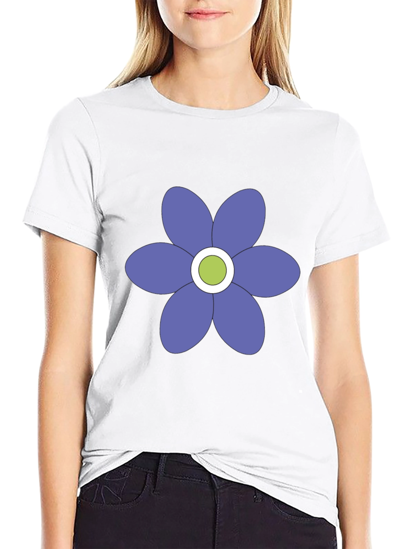 Black T-Shirt with Purple Flower Graphic