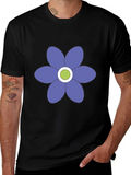 Black T-Shirt with Purple Flower Graphic