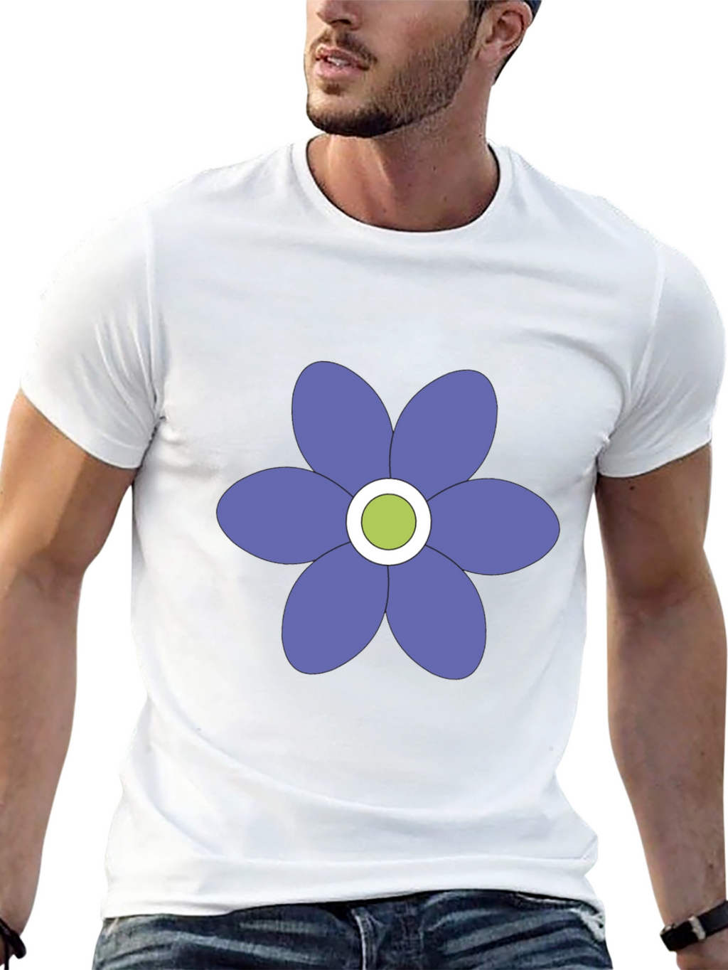 Black T-Shirt with Purple Flower Graphic