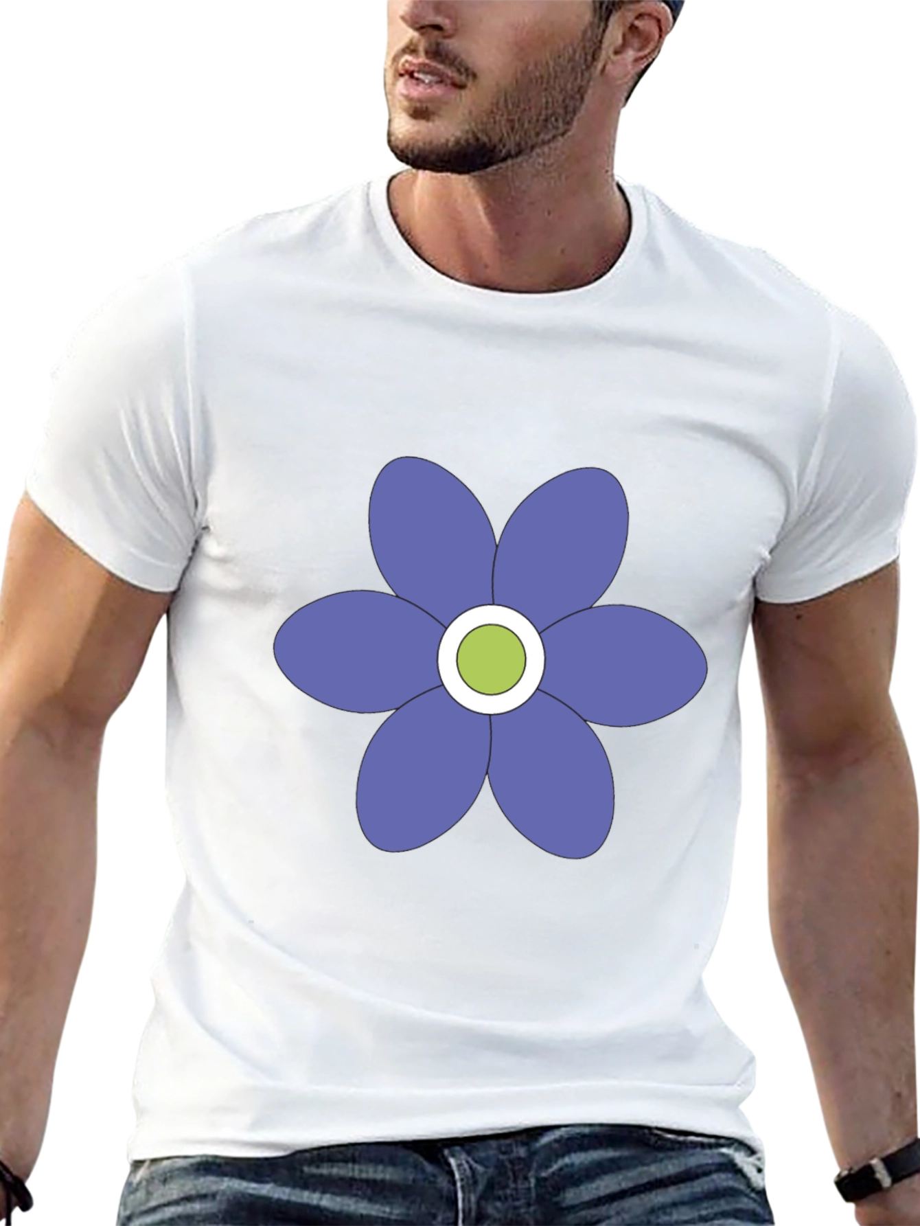 Black T-Shirt with Purple Flower Graphic