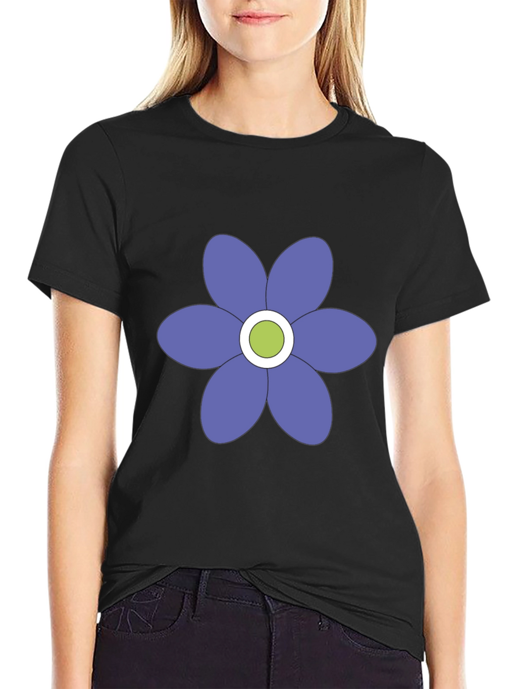 Black T-Shirt with Purple Flower Graphic
