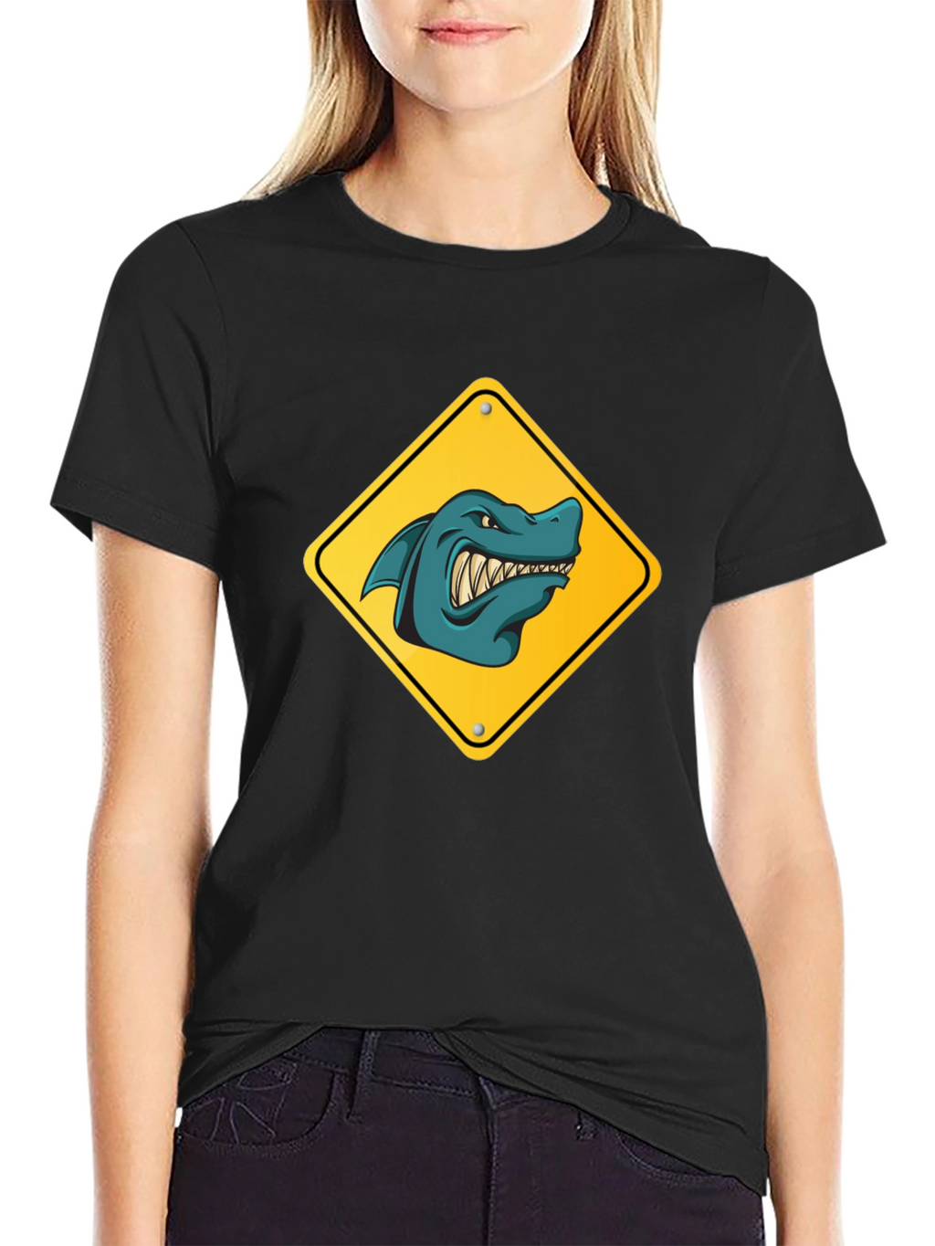Shark Warning Sign Graphic Tee - Black