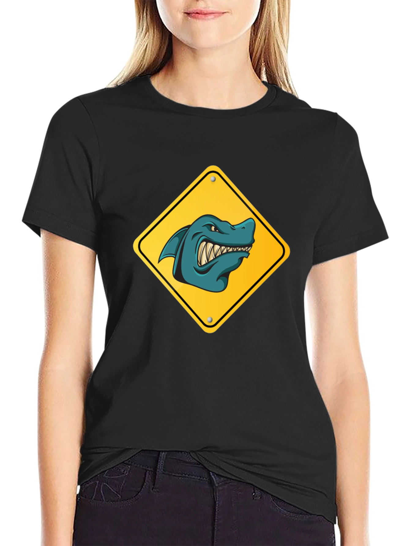 Shark Warning Sign Graphic Tee - Black