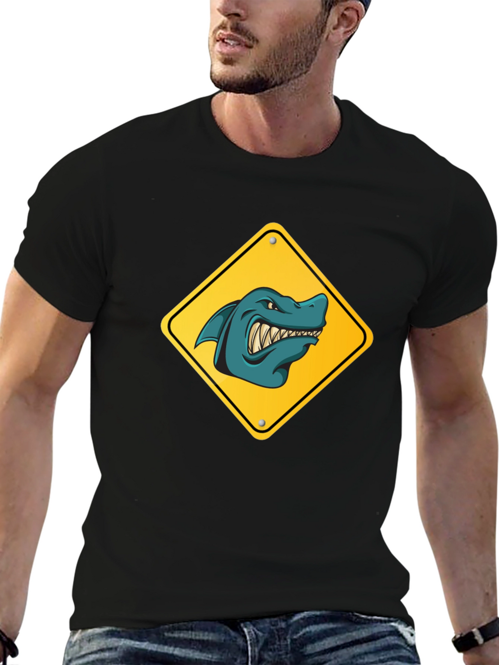 Shark Warning Sign Graphic Tee - Black