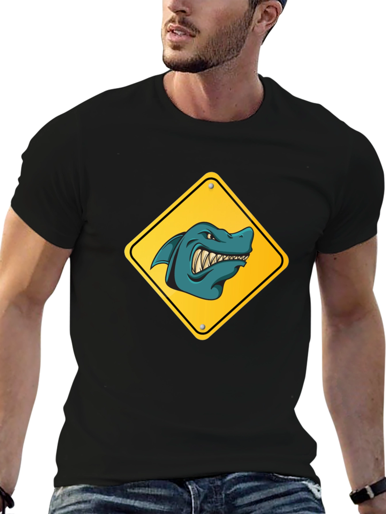 Shark Warning Sign Graphic Tee - Black
