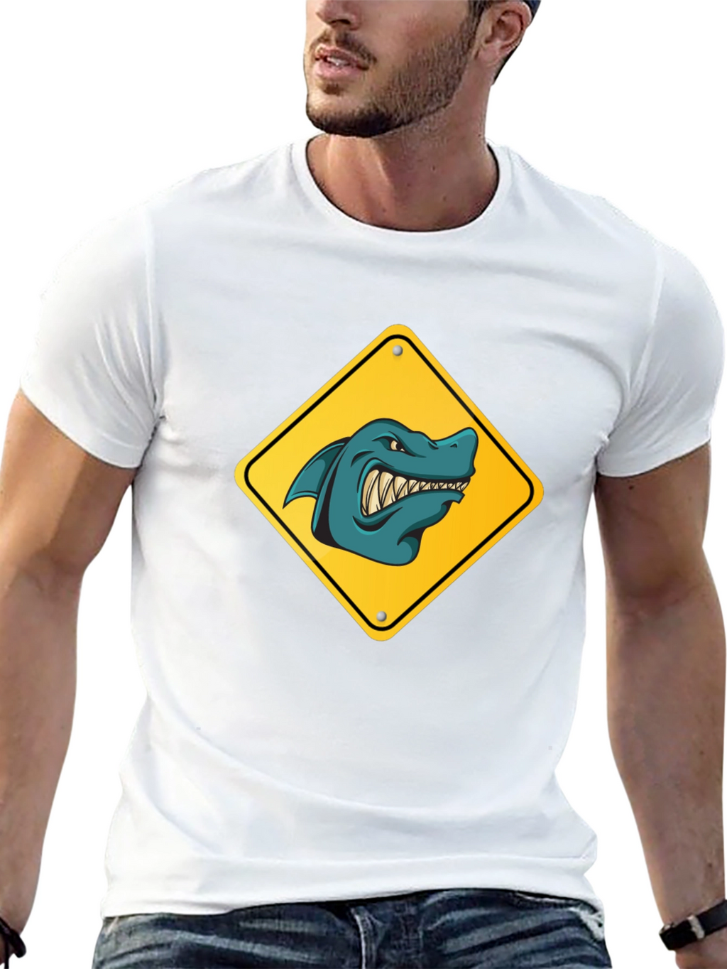 Shark Warning Sign Graphic Tee - Black