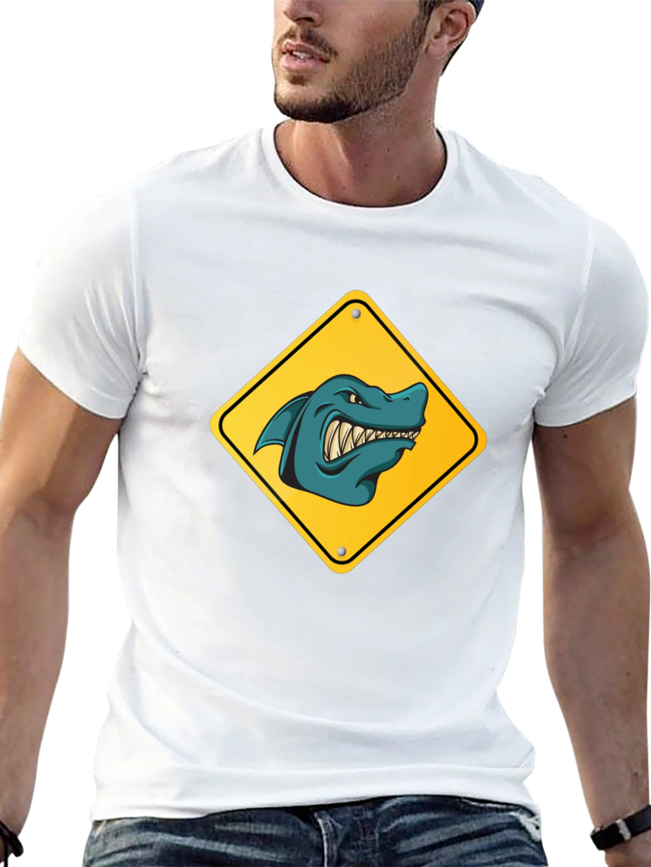 Shark Warning Sign Graphic Tee - Black