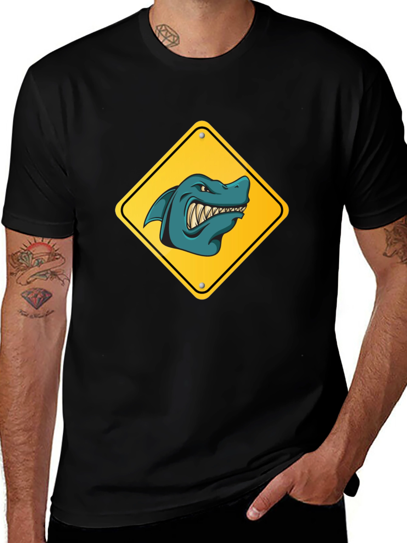 Shark Warning Sign Graphic Tee - Black