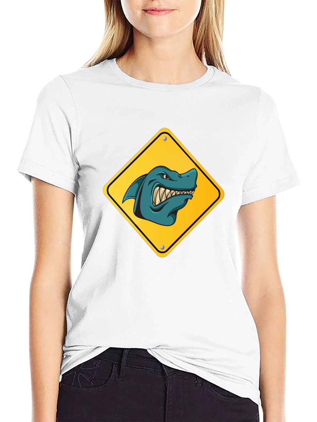 Shark Warning Sign Graphic Tee - Black