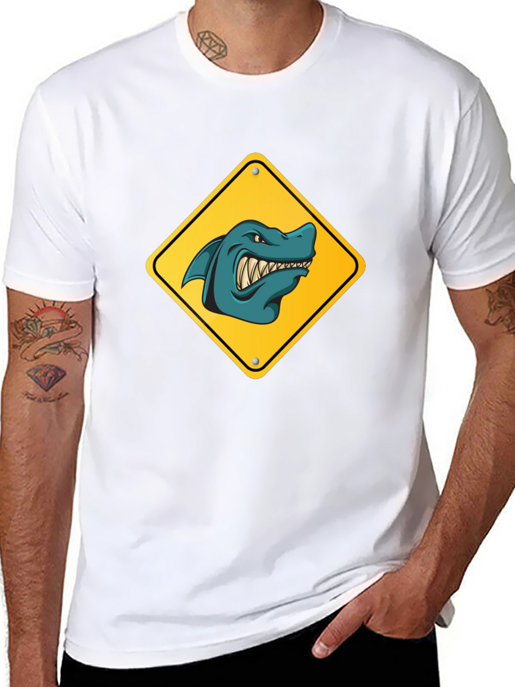 Shark Warning Sign Graphic Tee - Black
