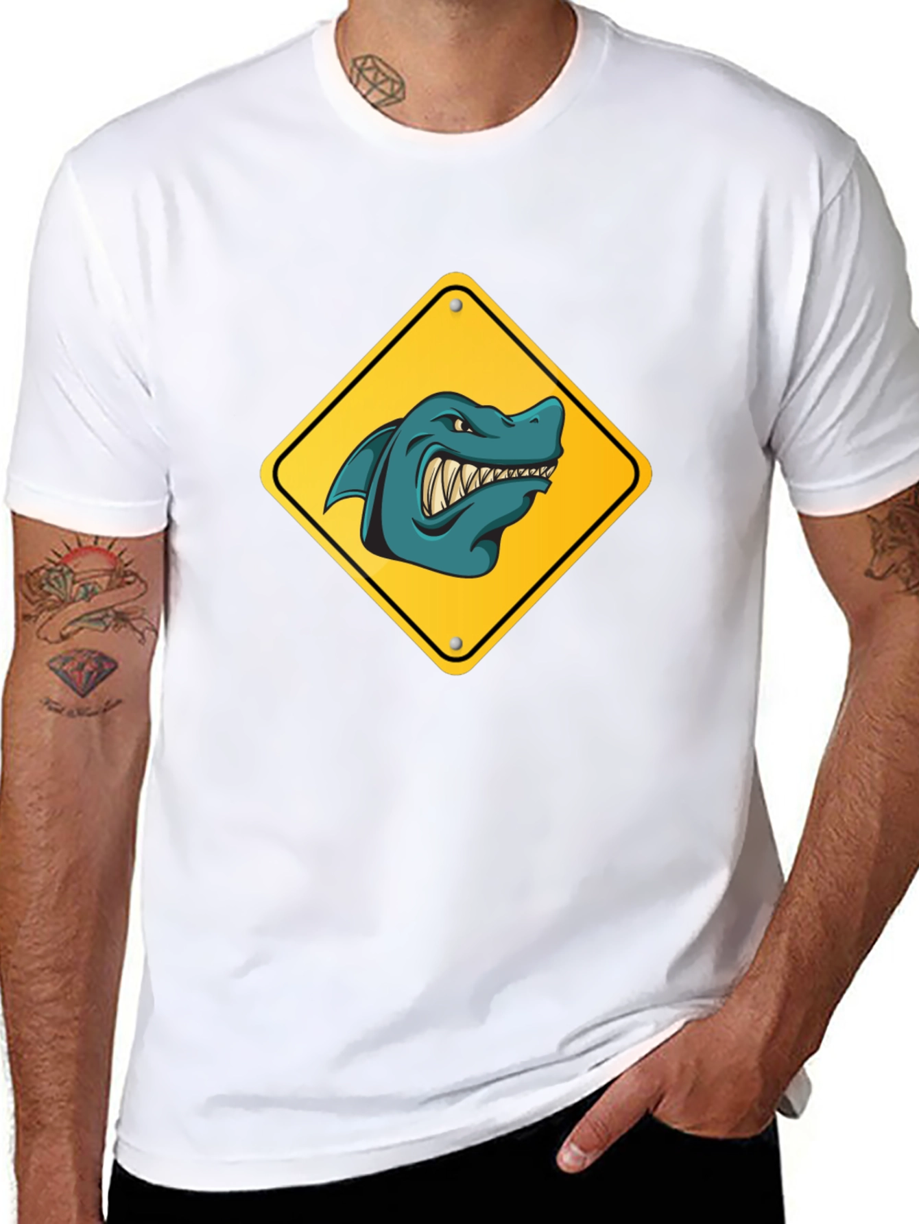 Shark Warning Sign Graphic Tee - Black