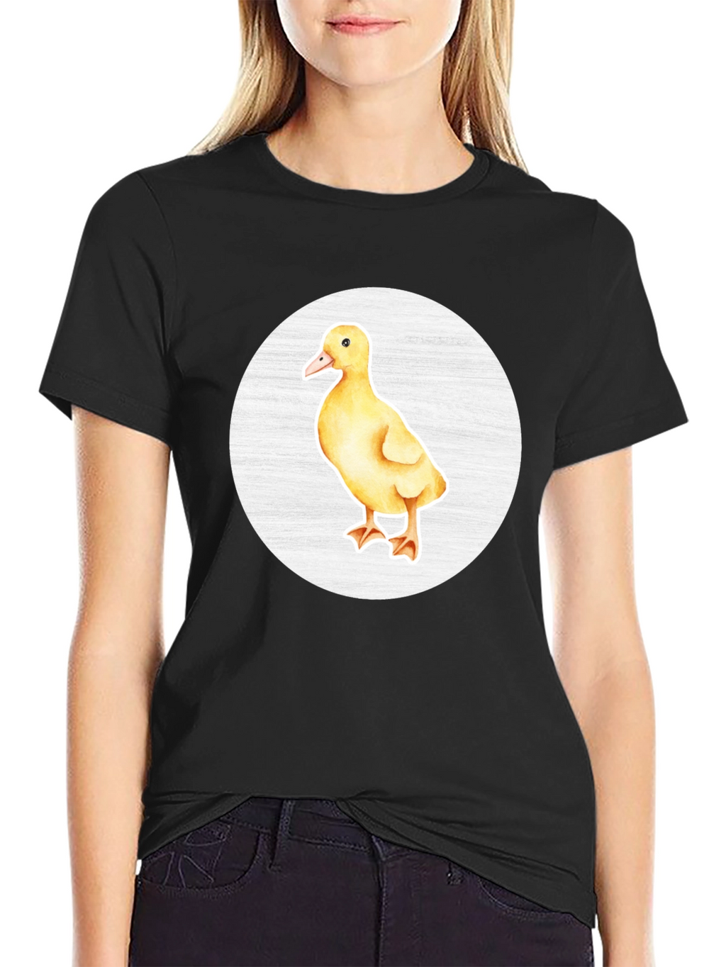 Cute Duckling Graphic Tee - Black Cotton T-Shirt