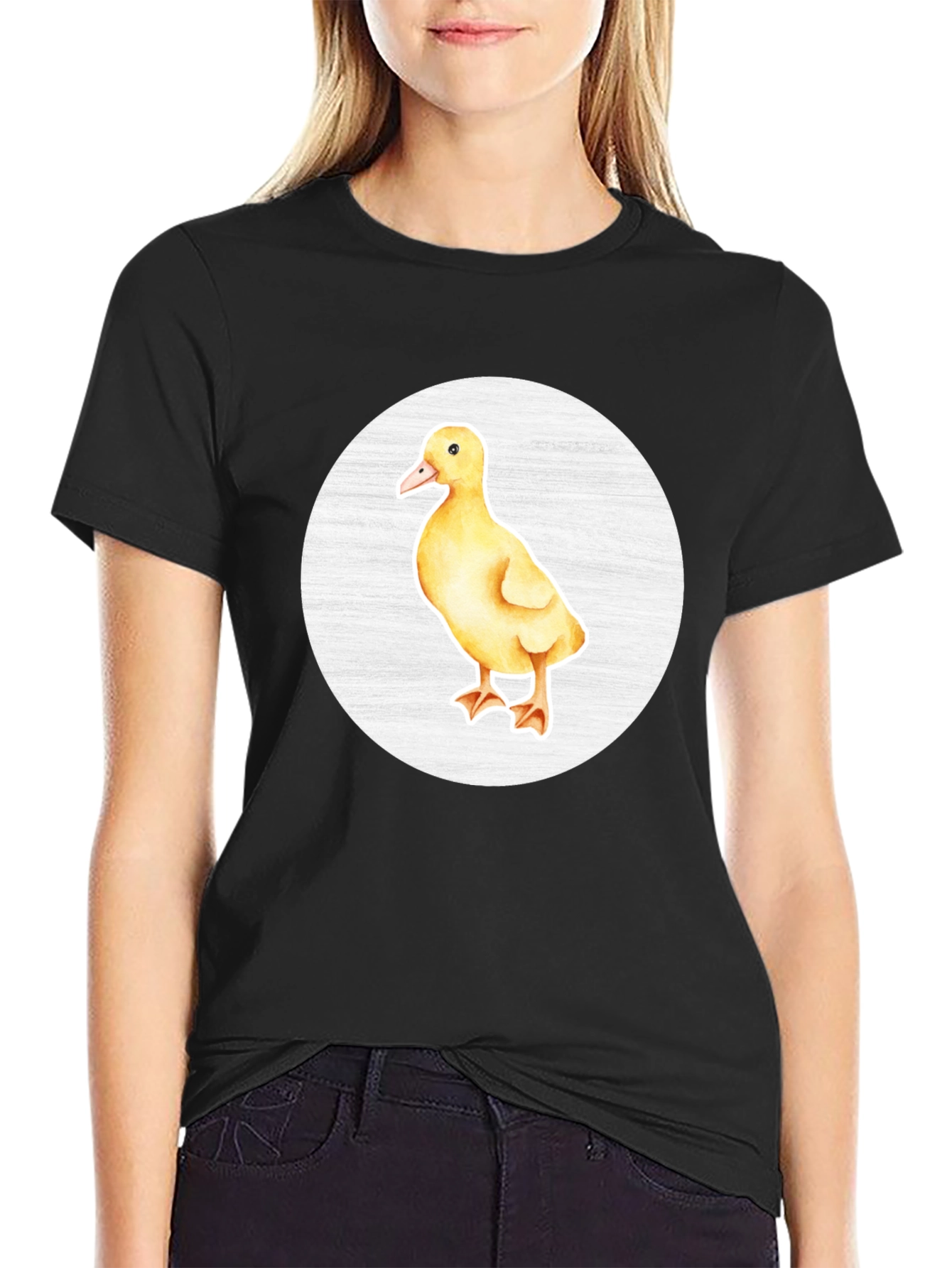 Cute Duckling Graphic Tee - Black Cotton T-Shirt