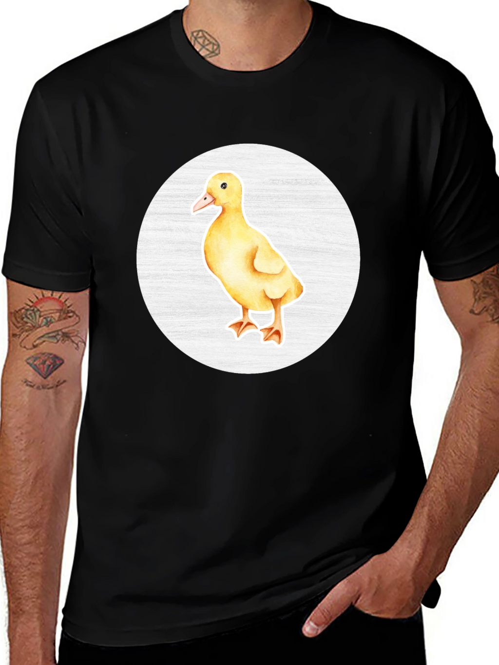 Cute Duckling Graphic Tee - Black Cotton T-Shirt