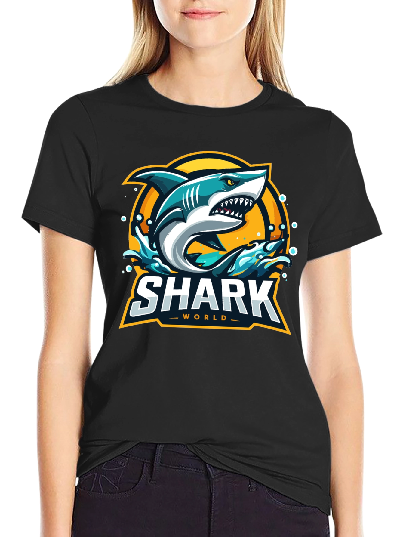 Shark World Graphic Tee - Mens Black Cotton T-Shirt