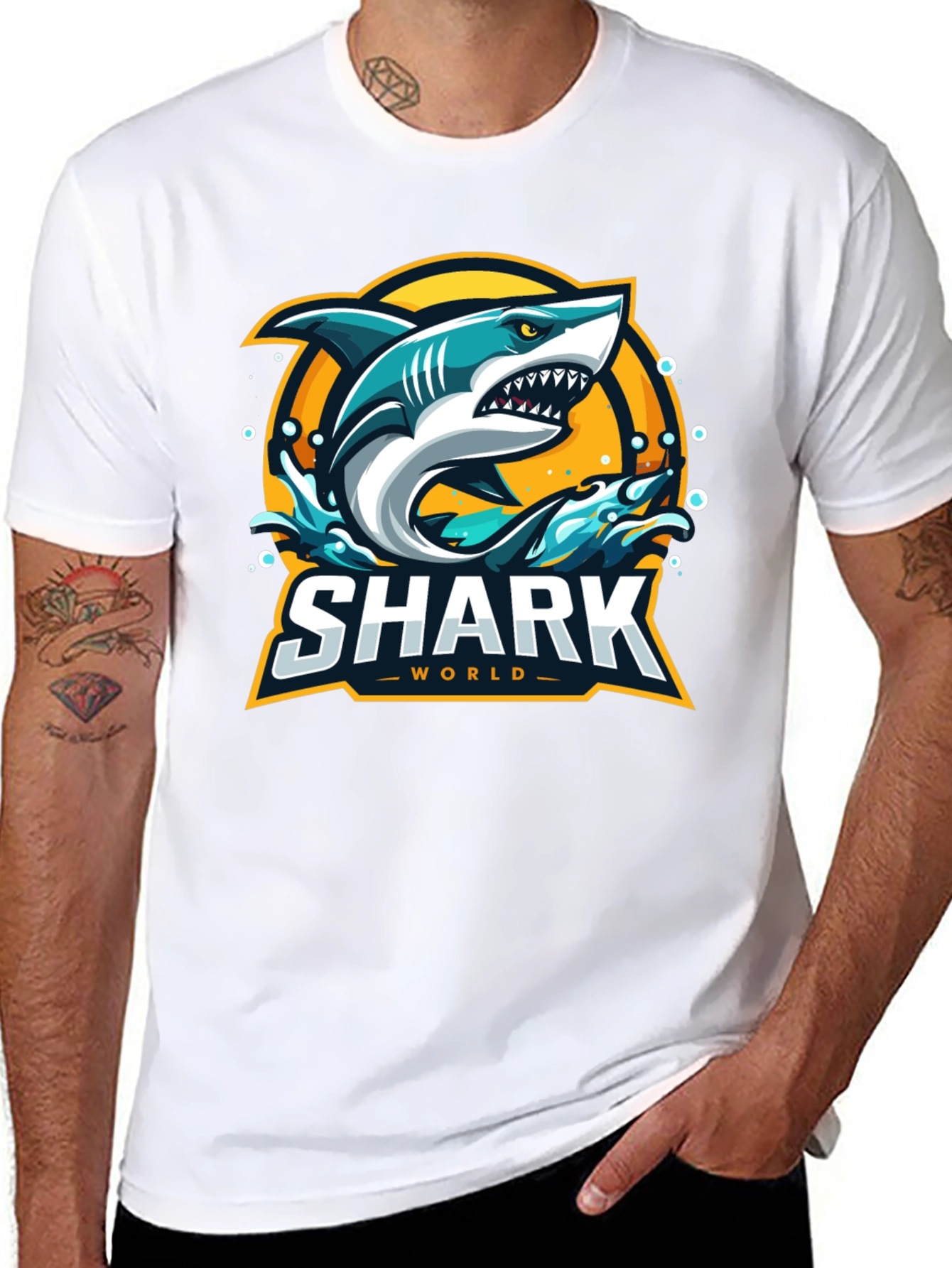 Shark World Graphic Tee - Mens Black Cotton T-Shirt