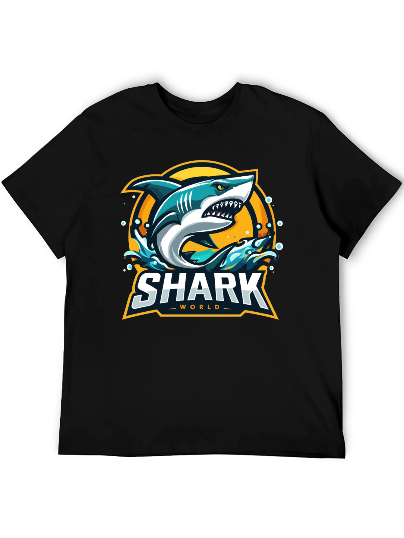 Shark World Graphic Tee - Mens Black Cotton T-Shirt