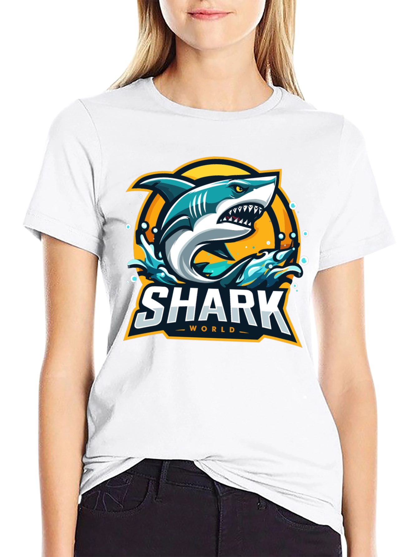 Shark World Graphic Tee - Mens Black Cotton T-Shirt
