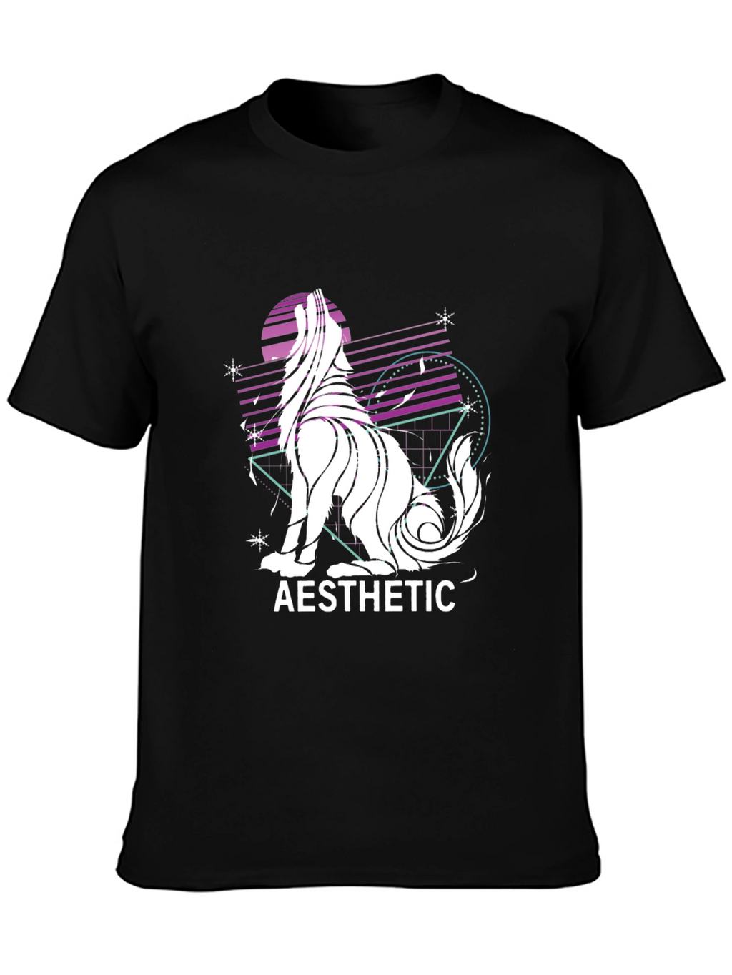Aesthetic Wolf Graphic Print Black T-Shirt