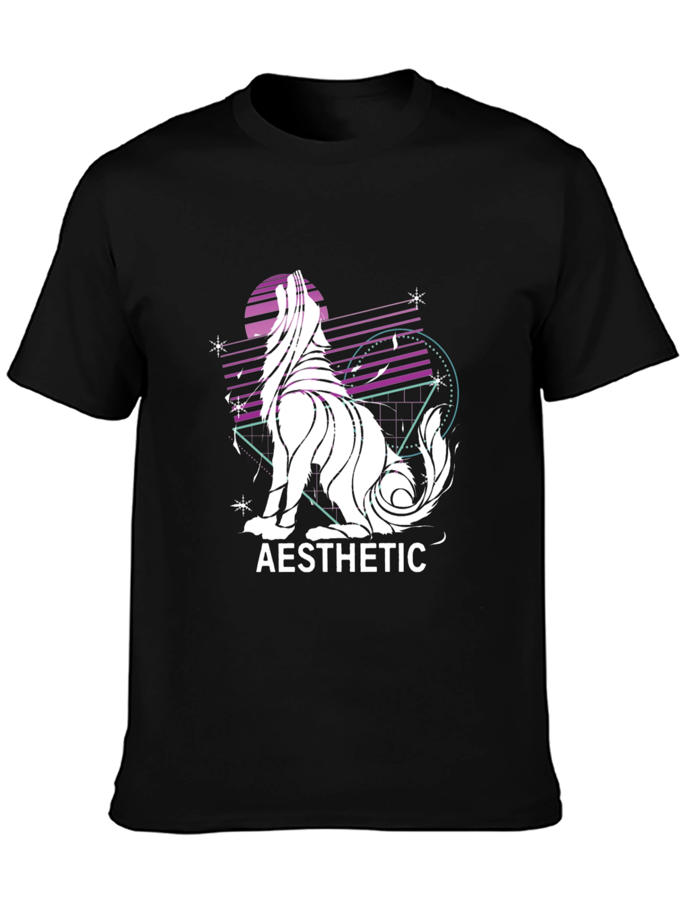 Aesthetic Wolf Graphic Print Black T-Shirt