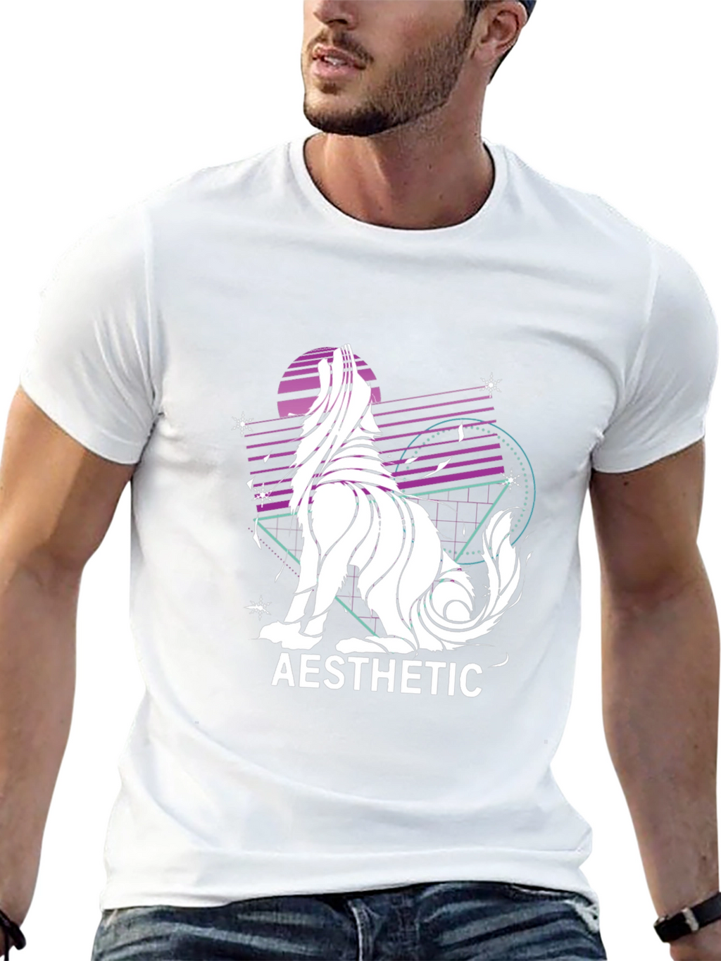 Aesthetic Wolf Graphic Print Black T-Shirt