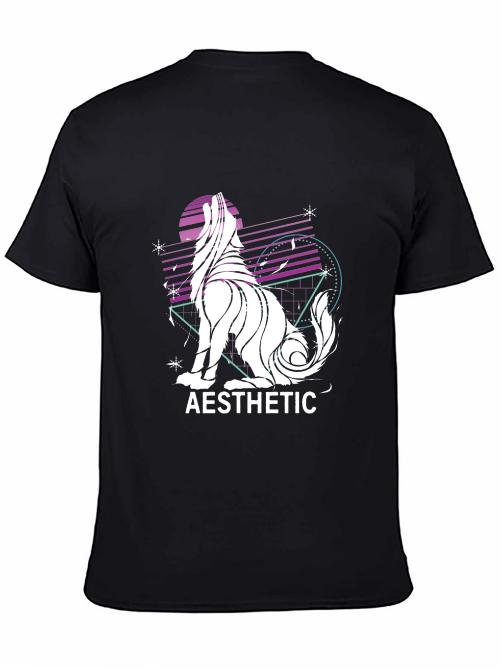 Aesthetic Wolf Graphic Print Black T-Shirt