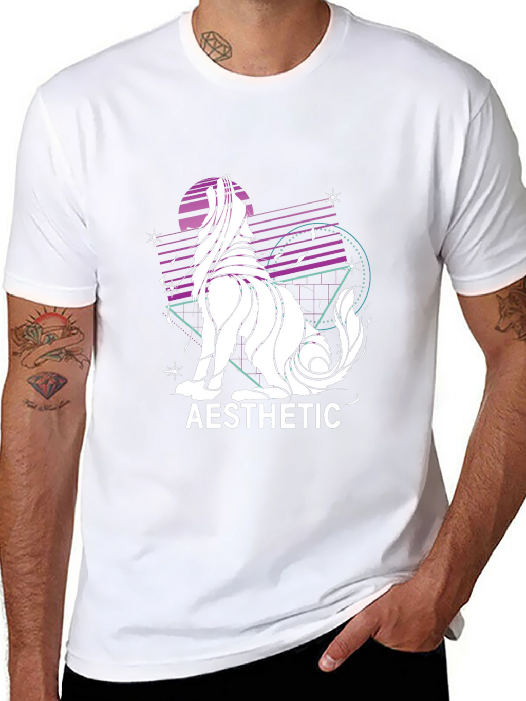 Aesthetic Wolf Graphic Print Black T-Shirt