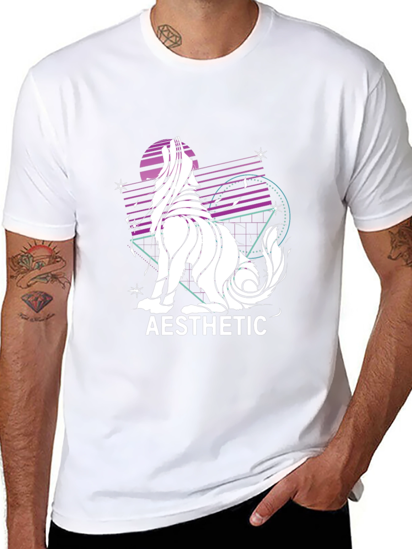 Aesthetic Wolf Graphic Print Black T-Shirt