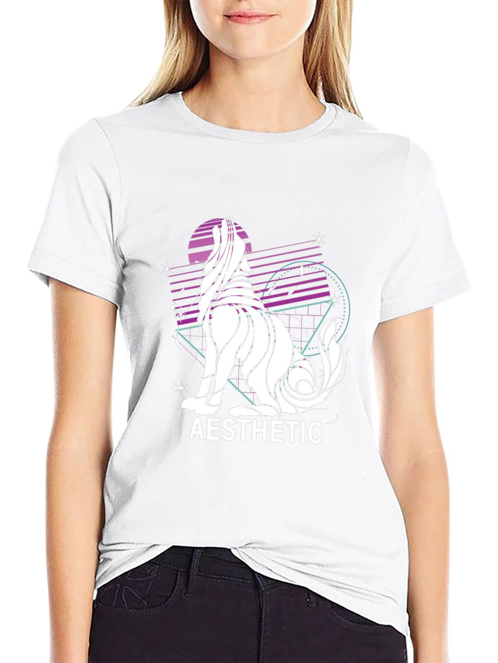 Aesthetic Wolf Graphic Print Black T-Shirt