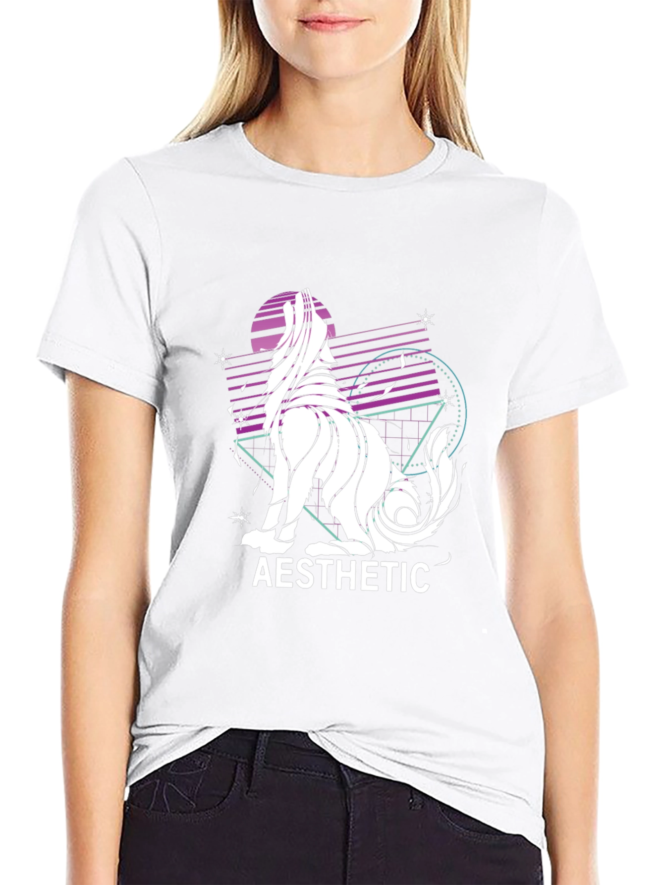 Aesthetic Wolf Graphic Print Black T-Shirt