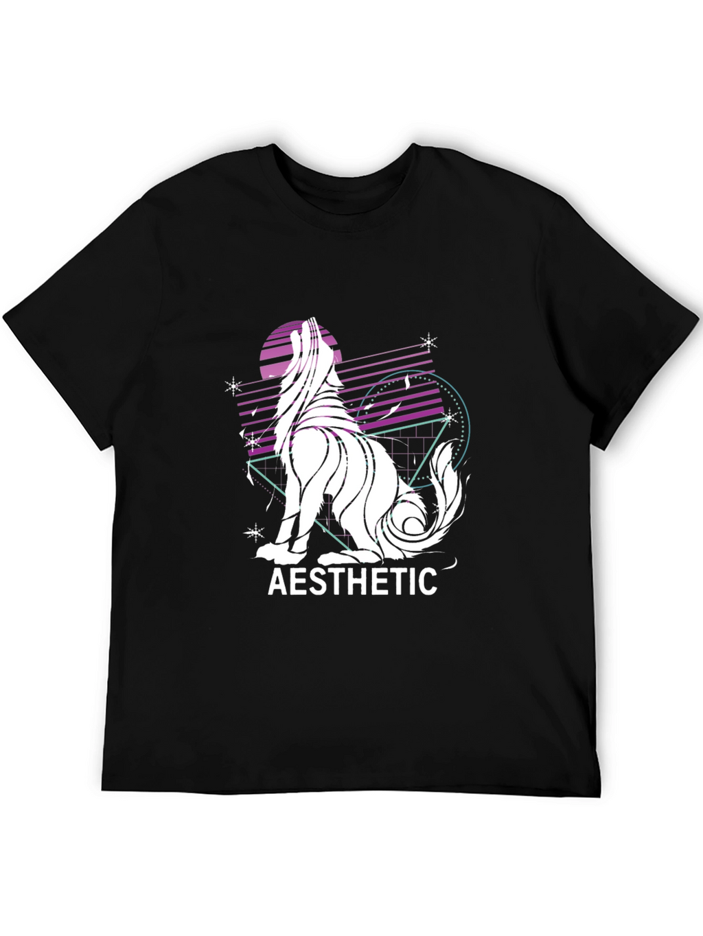 Aesthetic Wolf Graphic Print Black T-Shirt