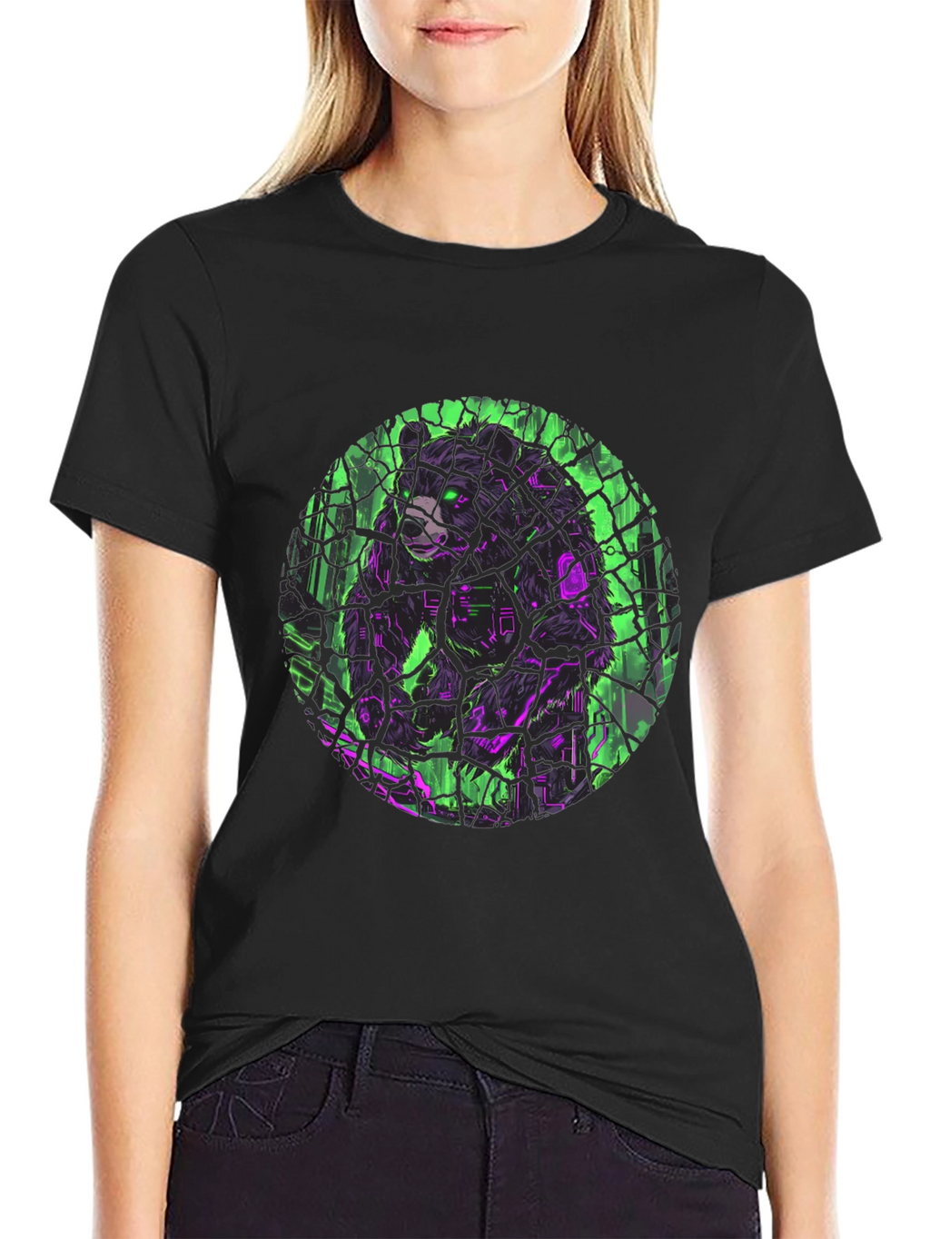 Cyber Bear Graphic Black T-Shirt