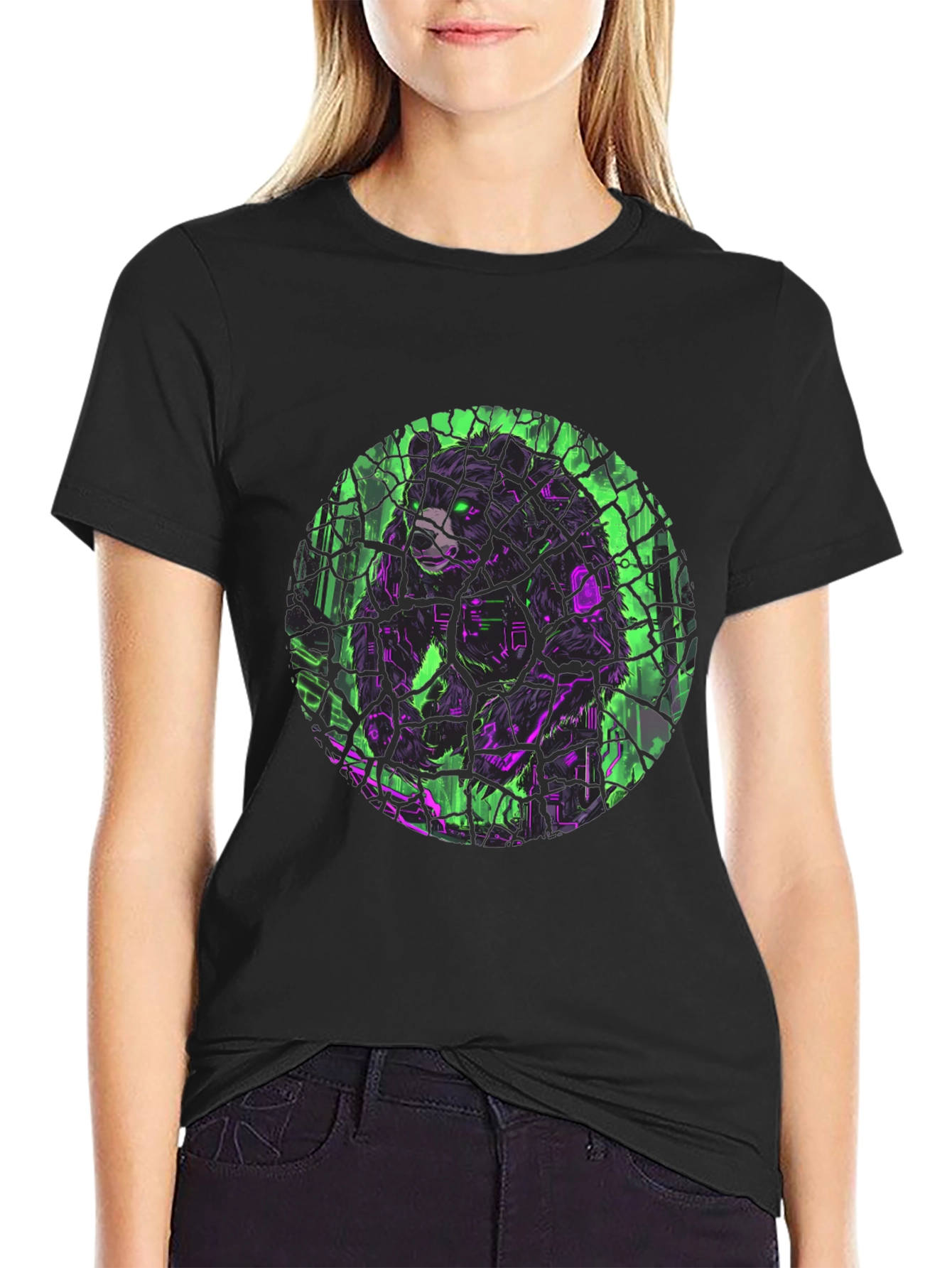 Cyber Bear Graphic Black T-Shirt