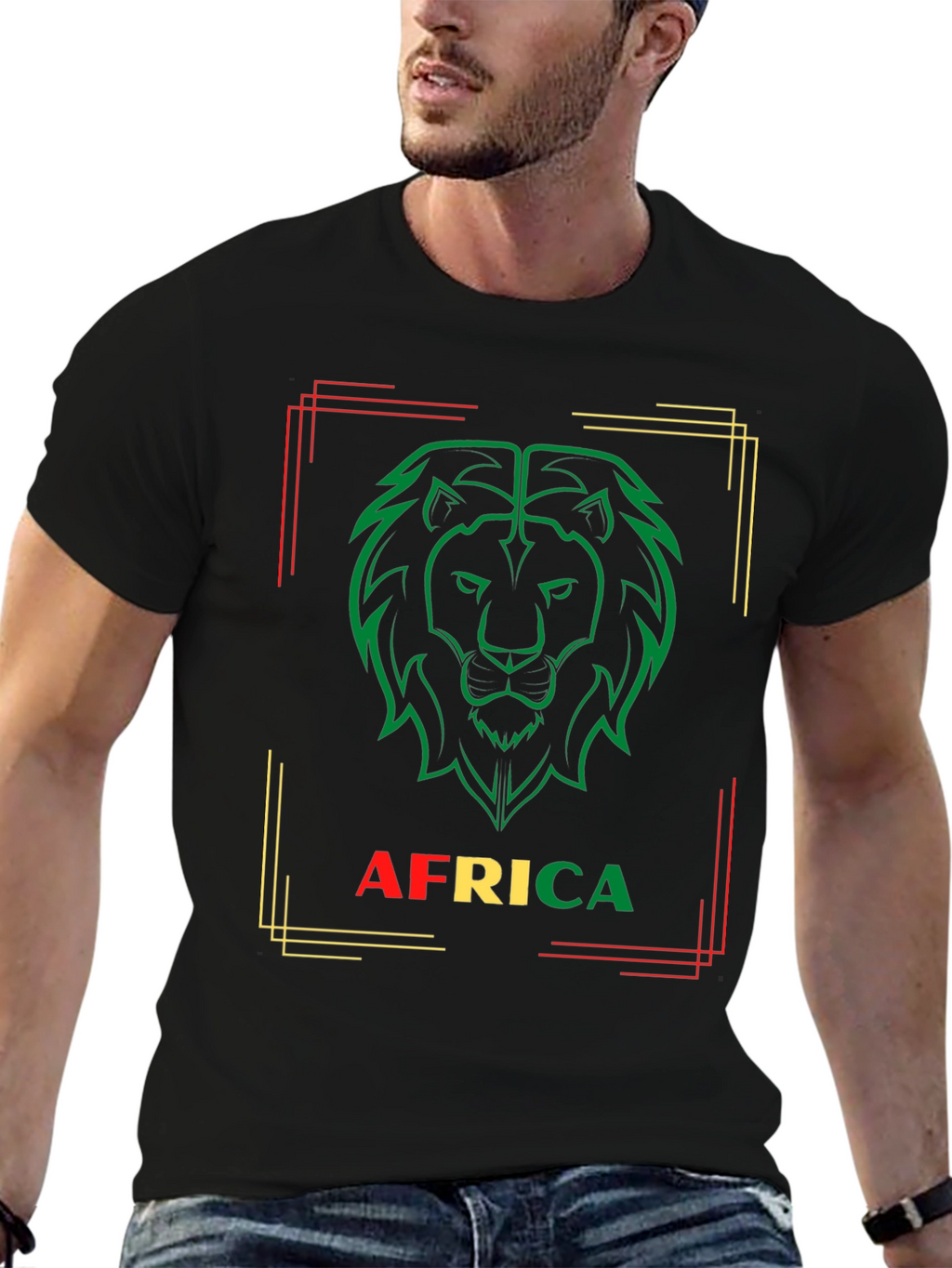 Africa Lion Graphic Tee - Black Crew Neck T-Shirt