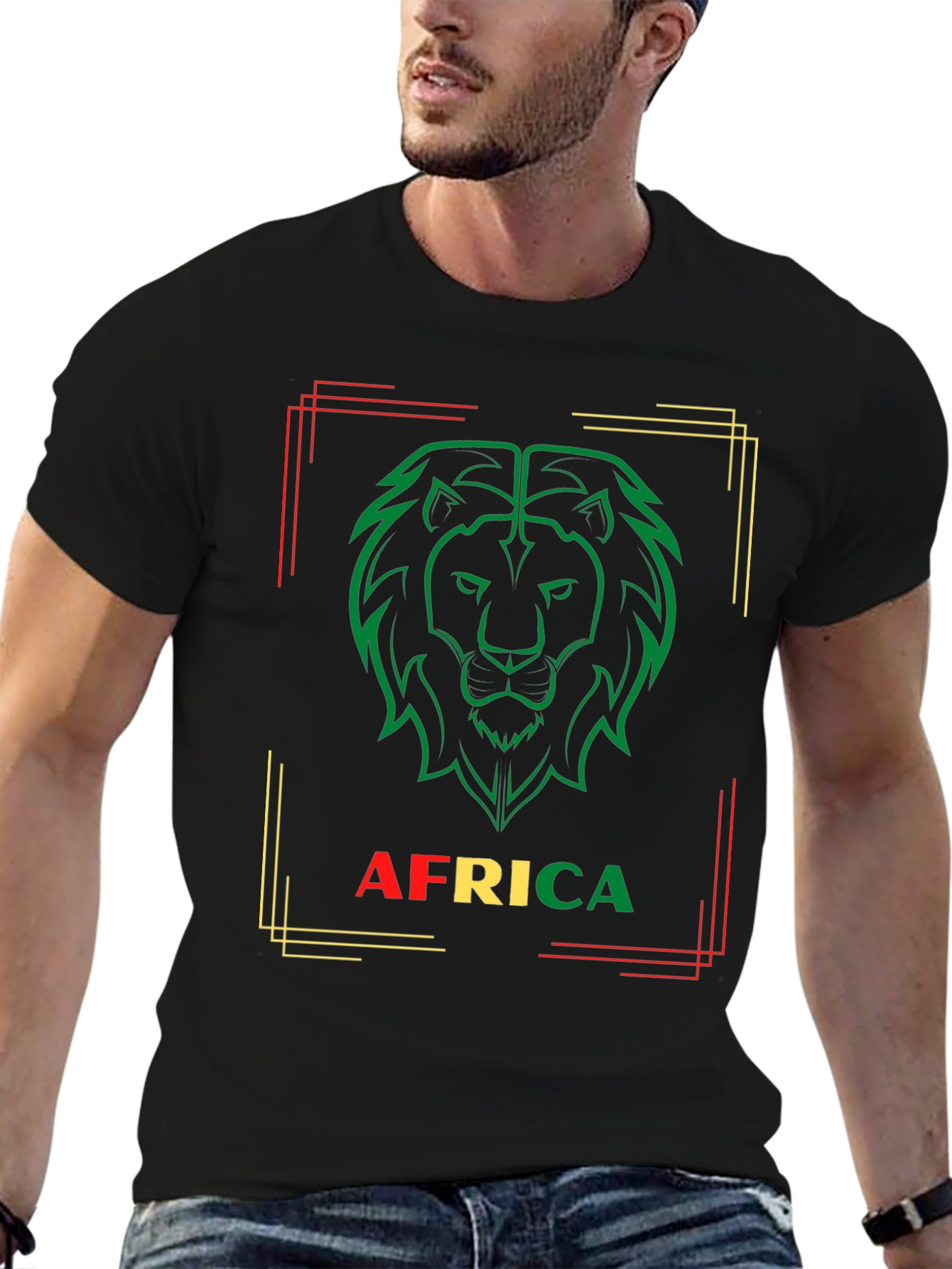 Africa Lion Graphic Tee - Black Crew Neck T-Shirt