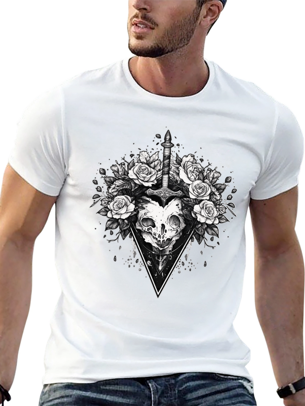 Skull & Roses Graphic Tee - Edgy Style
