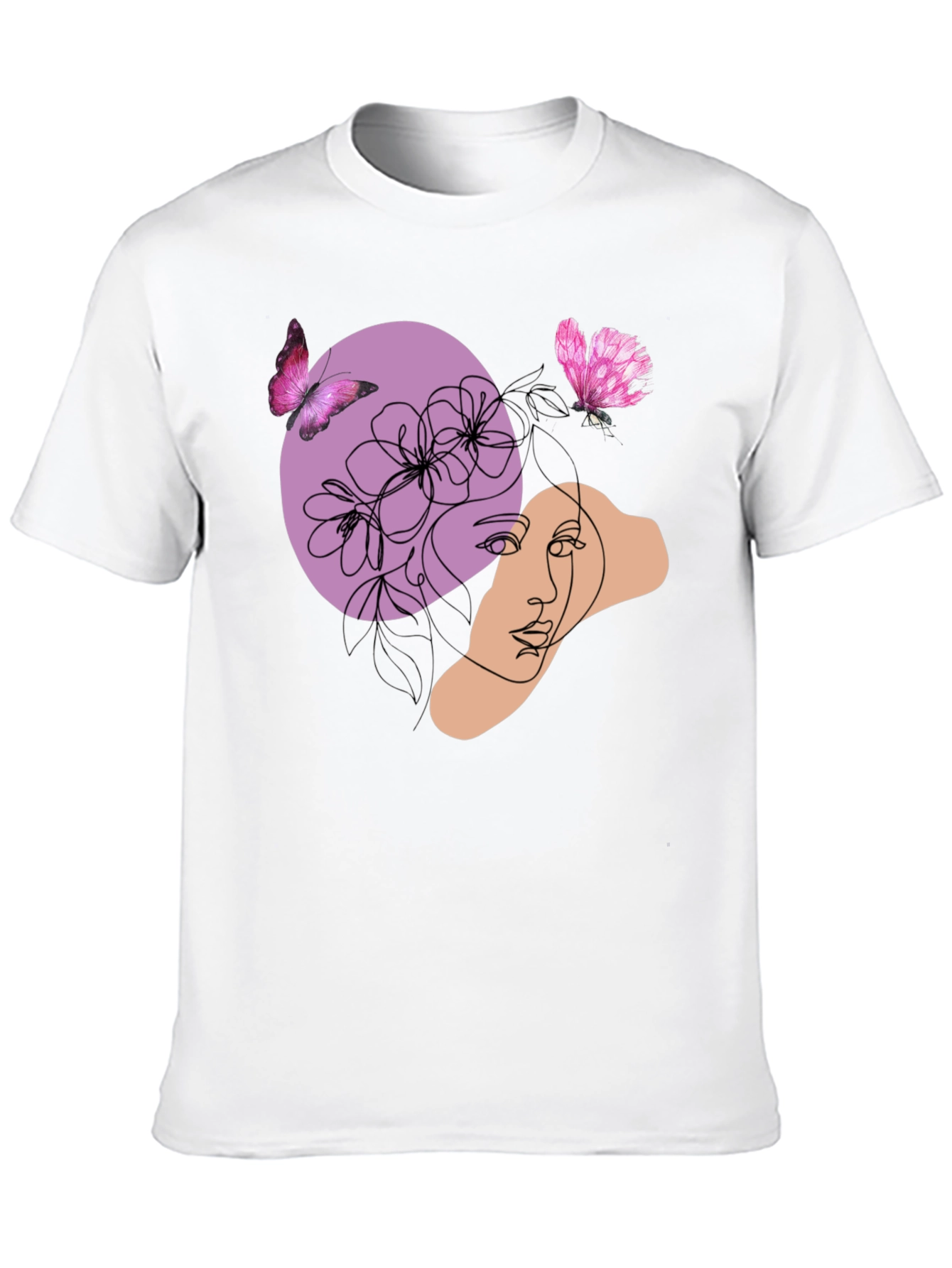 Abstract Floral Face Graphic Tee - Modern Art Shirt