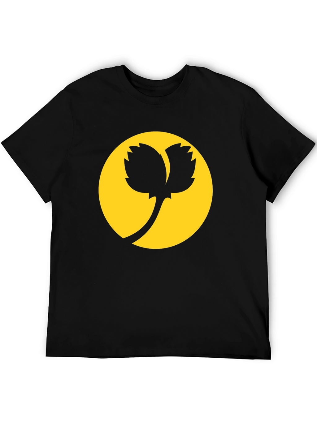 Black T-Shirt with Abstract Plant Design