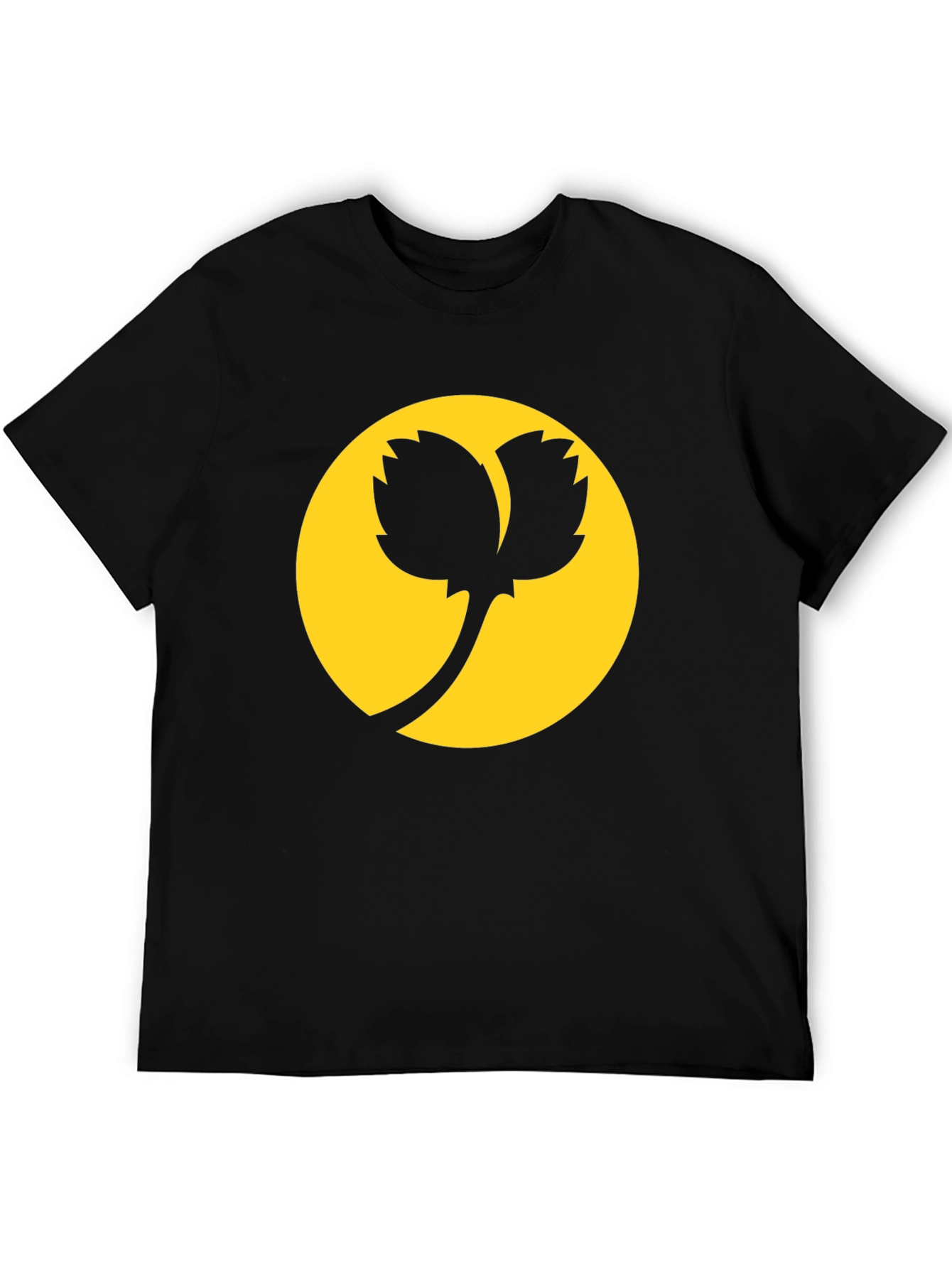 Black T-Shirt with Abstract Plant Design