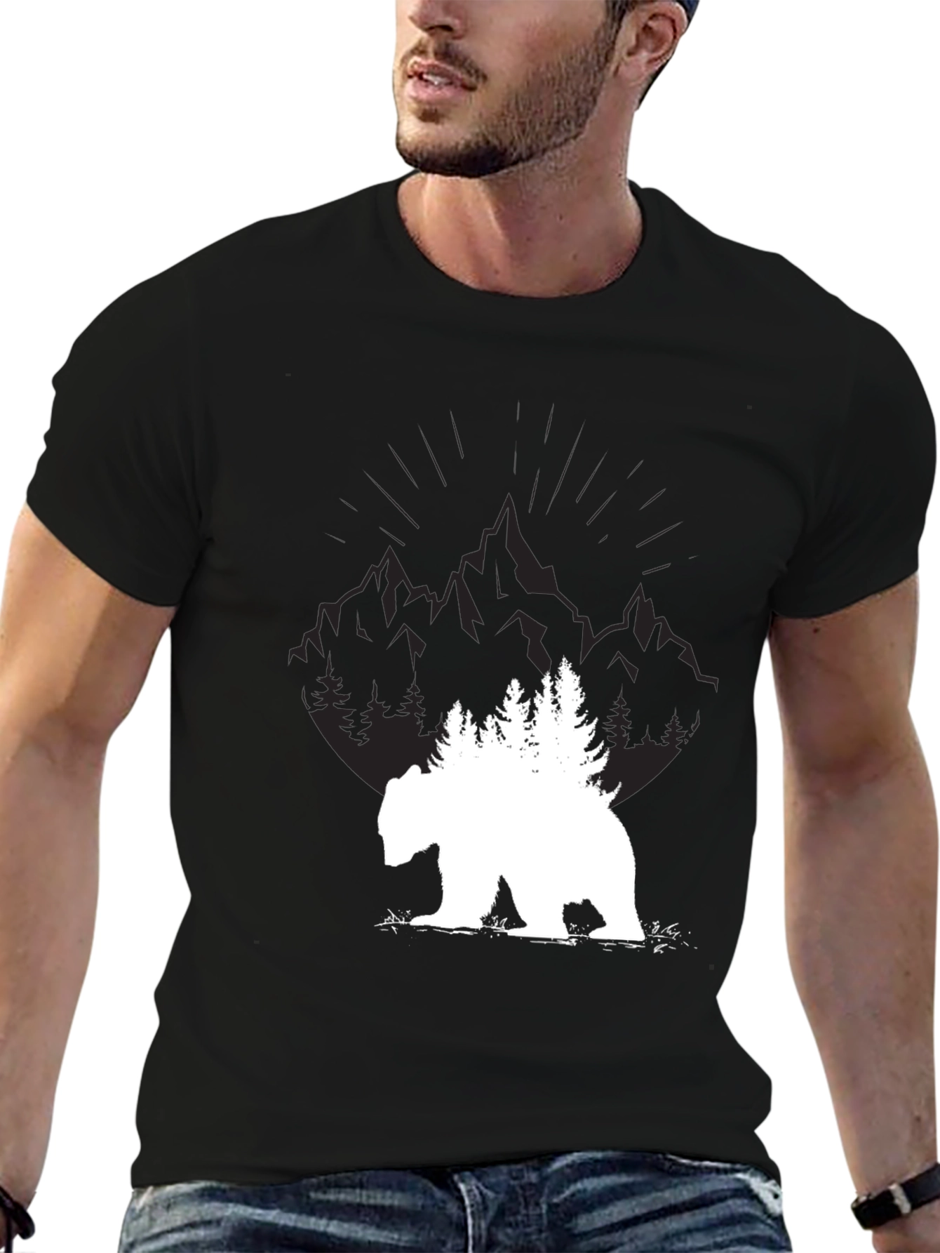 Nature Bear Graphic Tee - Black Cotton