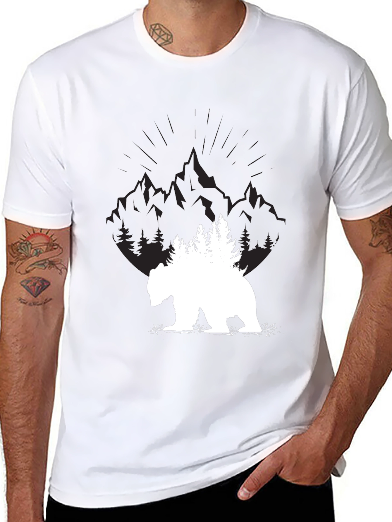 Nature Bear Graphic Tee - Black Cotton