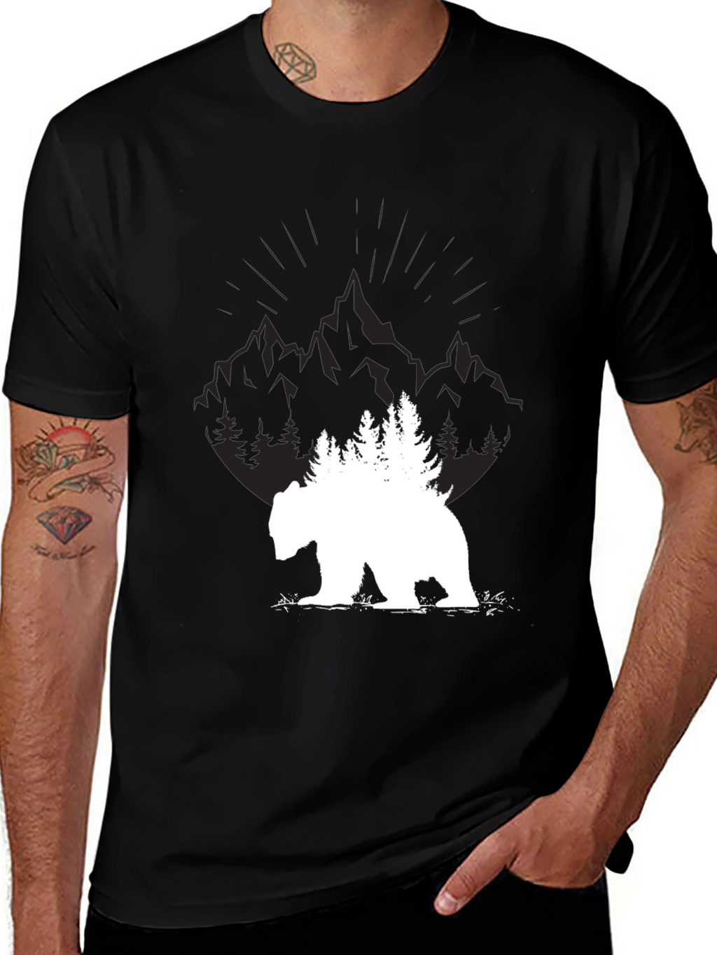 Nature Bear Graphic Tee - Black Cotton