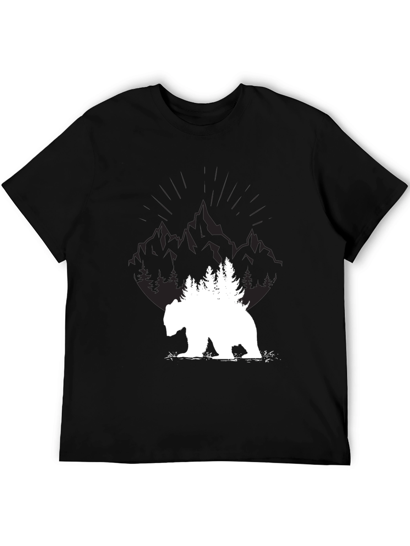 Nature Bear Graphic Tee - Black Cotton