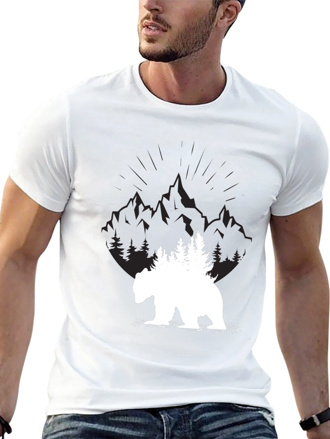 Nature Bear Graphic Tee - Black Cotton