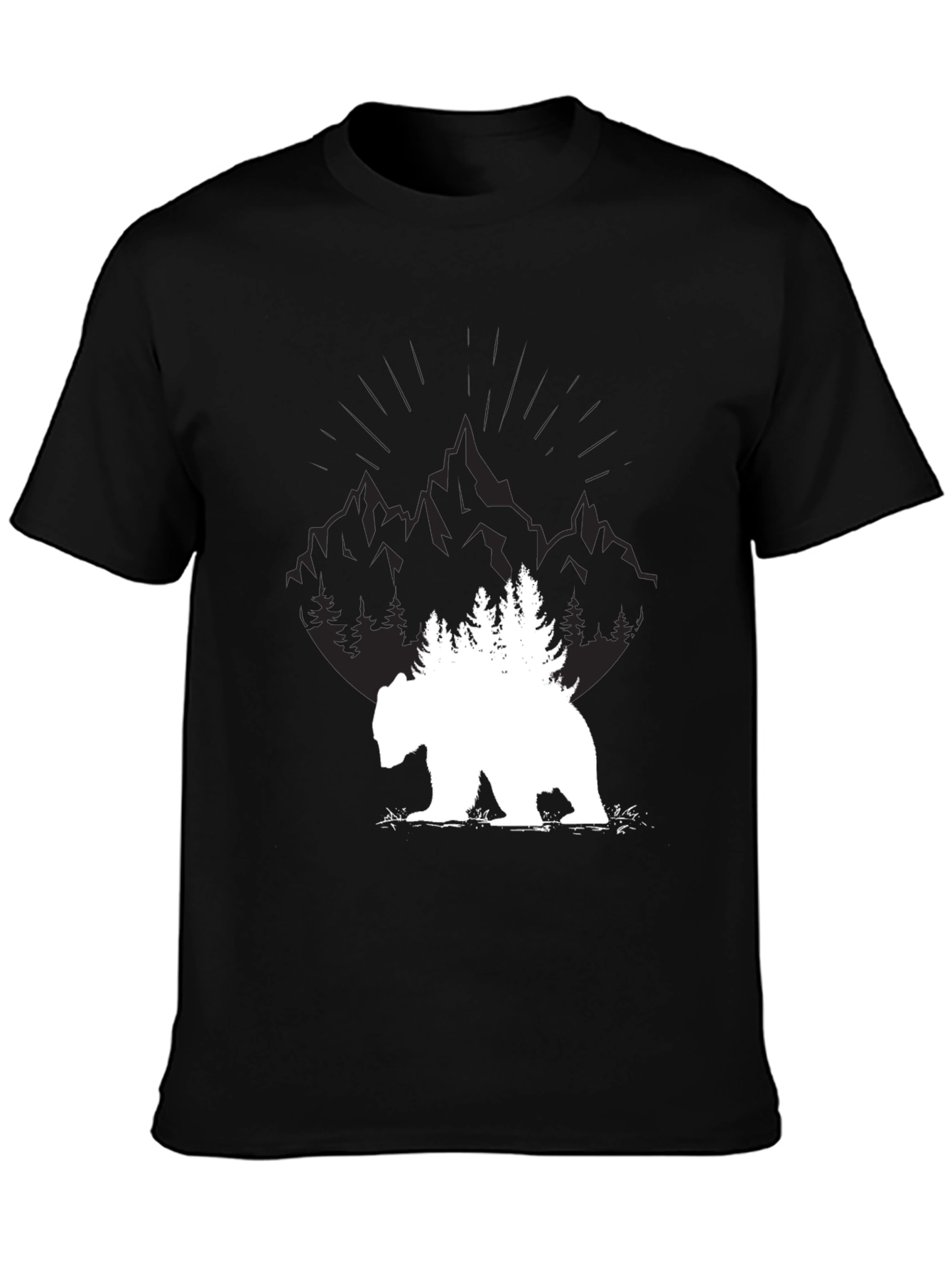 Nature Bear Graphic Tee - Black Cotton